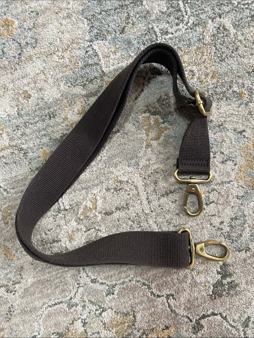 Adjustable Brown Canvas Bag Strap with Brass Hooks